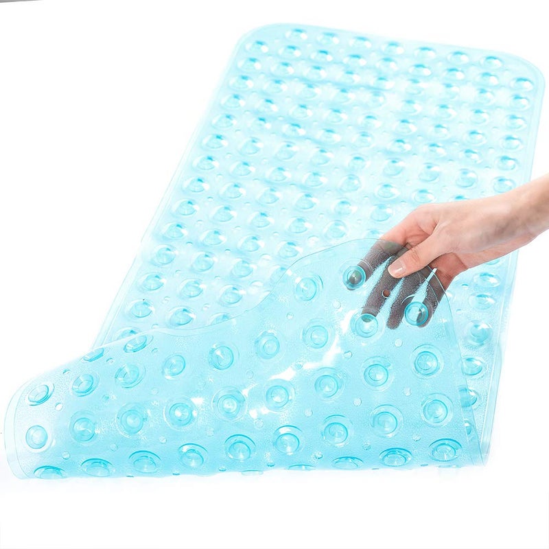 TreeBud Tree Bud Bathtub Mats for Shower Tub Non-Slip Bath Mat 39 x 16 Inch Extra Long Shower Mat, Bath Tub Mat for Bathroom with Machine Washable, BPA Free for Kids (Clear Aqua) - Image 2